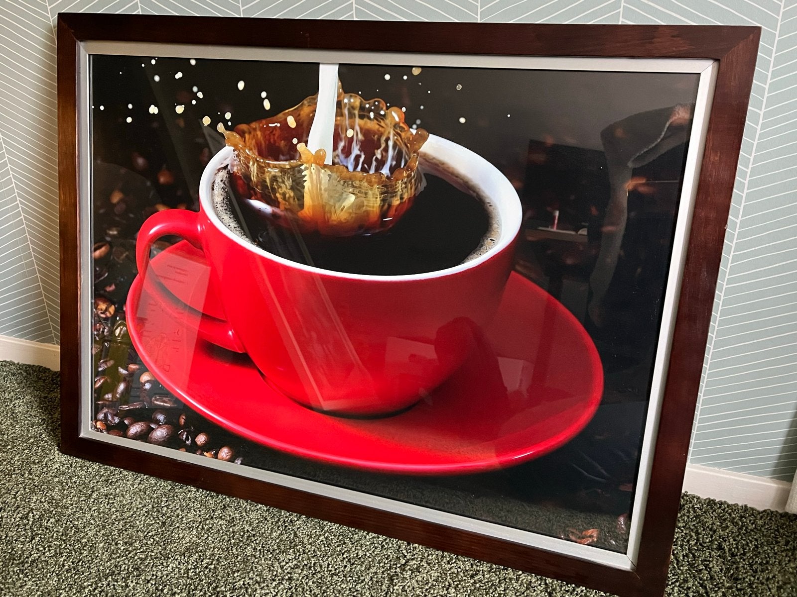 Ingelijste poster: Koffie met melk splash, Ophalen, Gebruikt, Foto of Poster, 5 – 50