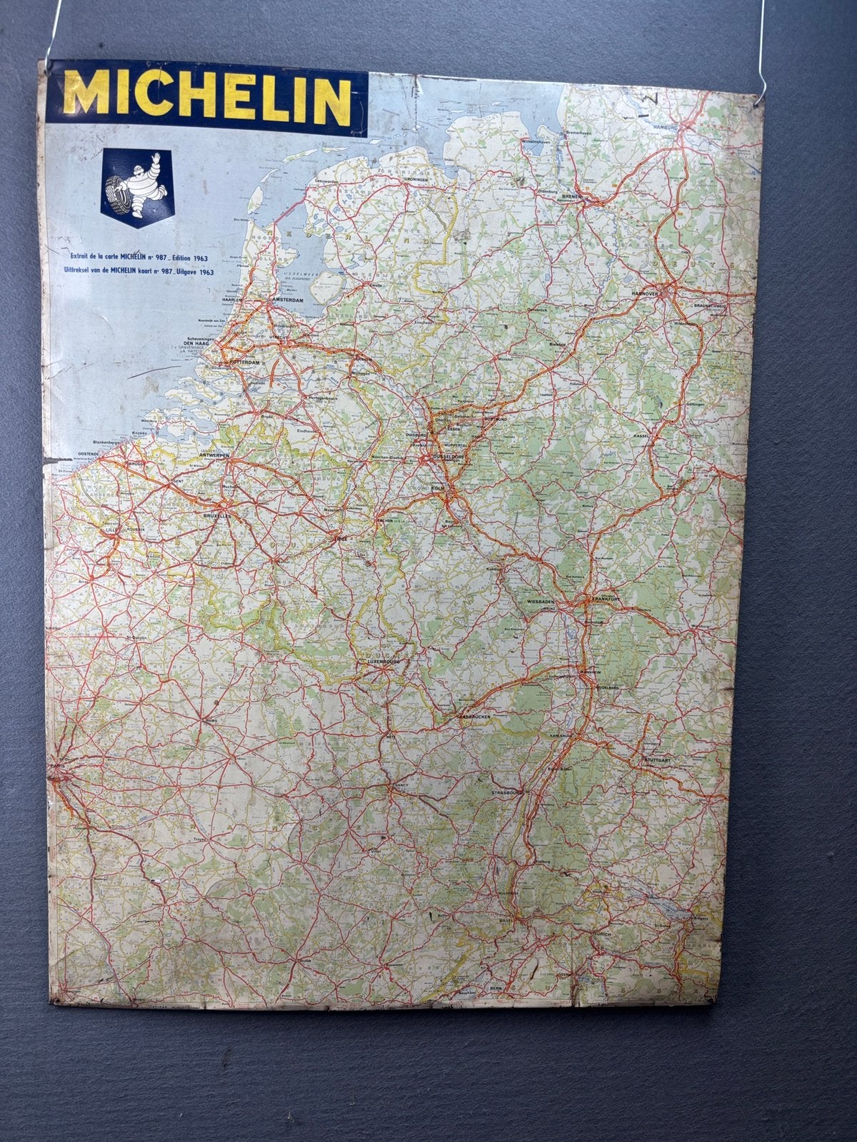 Michelin blikken landkaart Nederland Belgie Frankrijk 1963, Reclamebord, ., Ophalen of Verzenden, Zo goed als nieuw