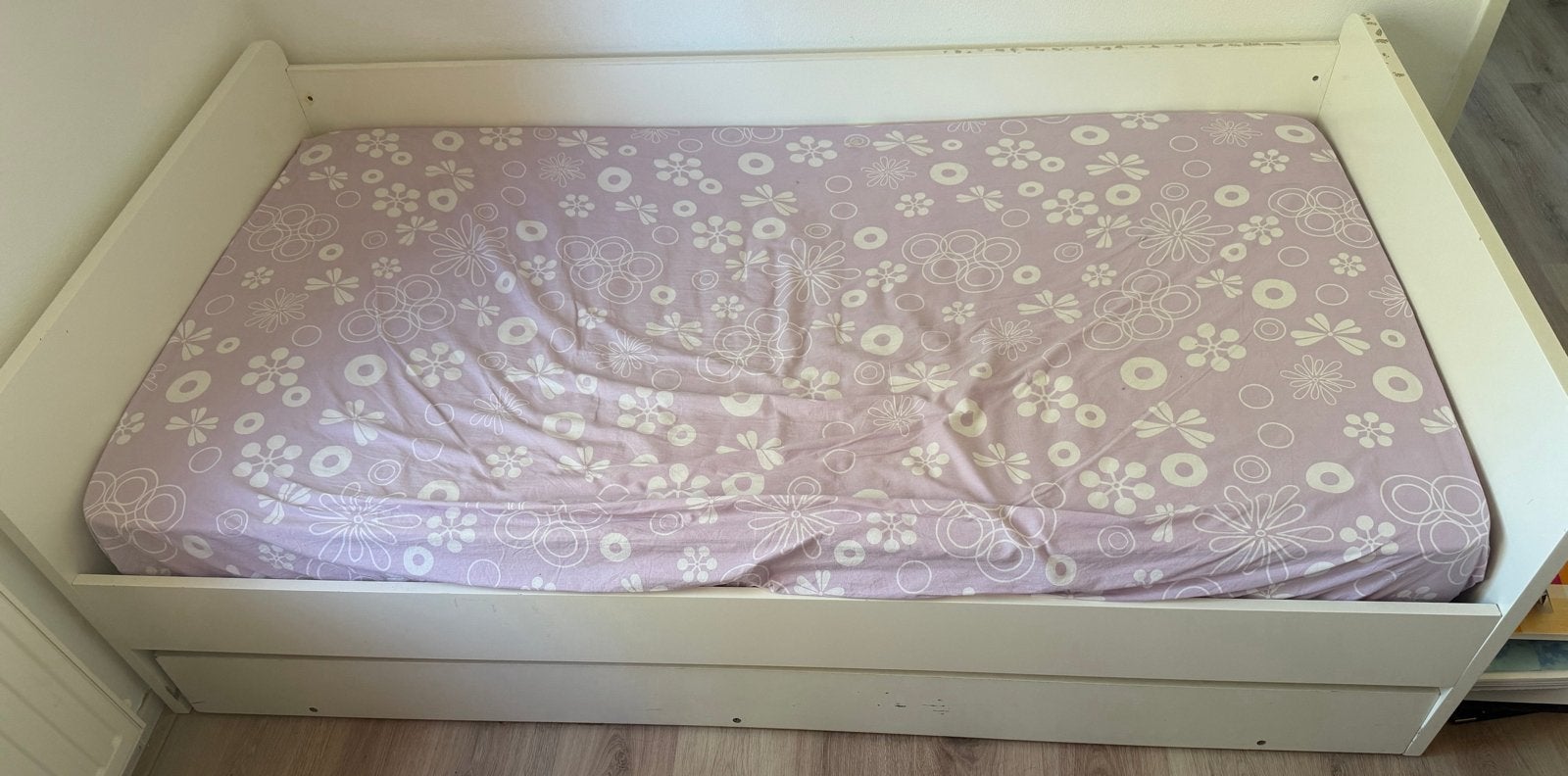 IKEA Bed met logeerbed, 190x100 cm, inclusief 2 matrassen, Eenpersoons, Wit, Hout, 100 cm