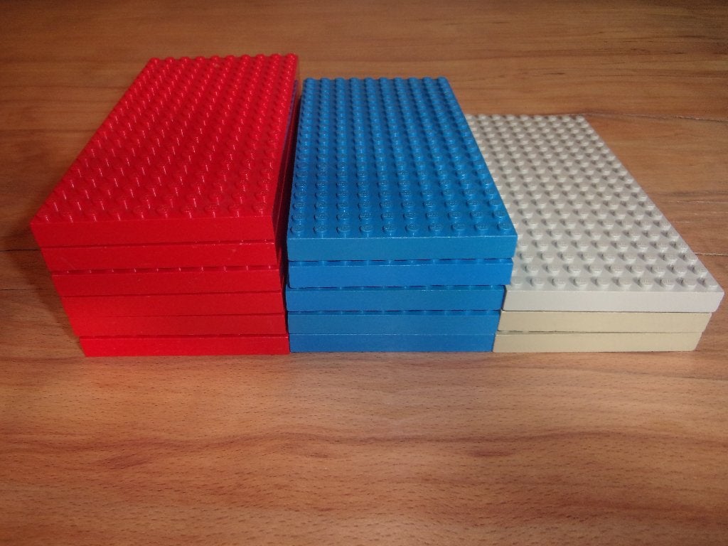 14 Lego dikke platen 10 x 20, blauw,rood,lichtgrijs, Ophalen of Verzenden, Gebruikt, Losse stenen, Lego