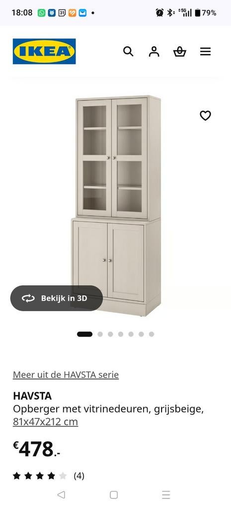 IKEA HAVSTA Opberger met vitrinedeuren, grijsbeige, Ophalen, Met deur(en), 50 tot 100 cm, 25 tot 50 cm