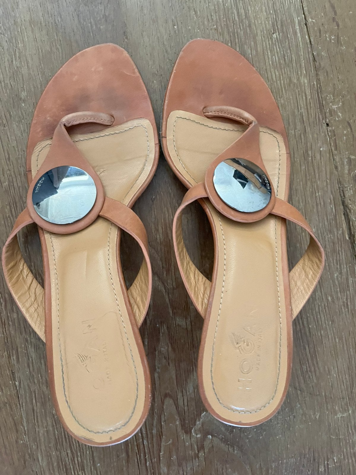 Hogan leren sandalen maat 38,5 – Made in Italy, Ophalen of Verzenden, Zo goed als nieuw, Bruin, Sandalen of Muiltjes