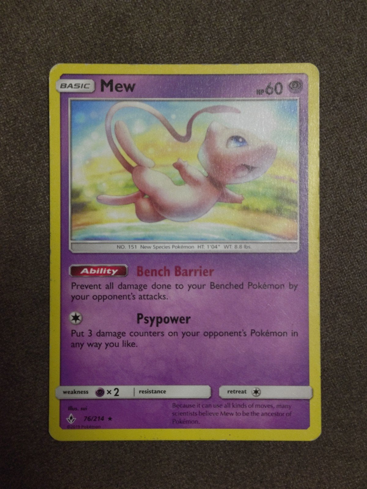 Mew Pokémon Kaart 76/214 - Sun & Moon: Unbroken Bonds, Verzenden, Gebruikt, Losse kaart