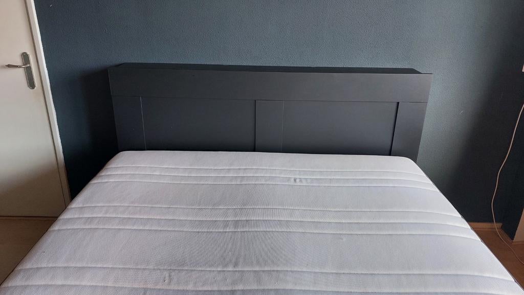 Ikea Brimnes hoofdeinde met opbergruimte, zwart, Huis en Inrichting, Ophalen, Gebruikt, Tweepersoons, Overige maten