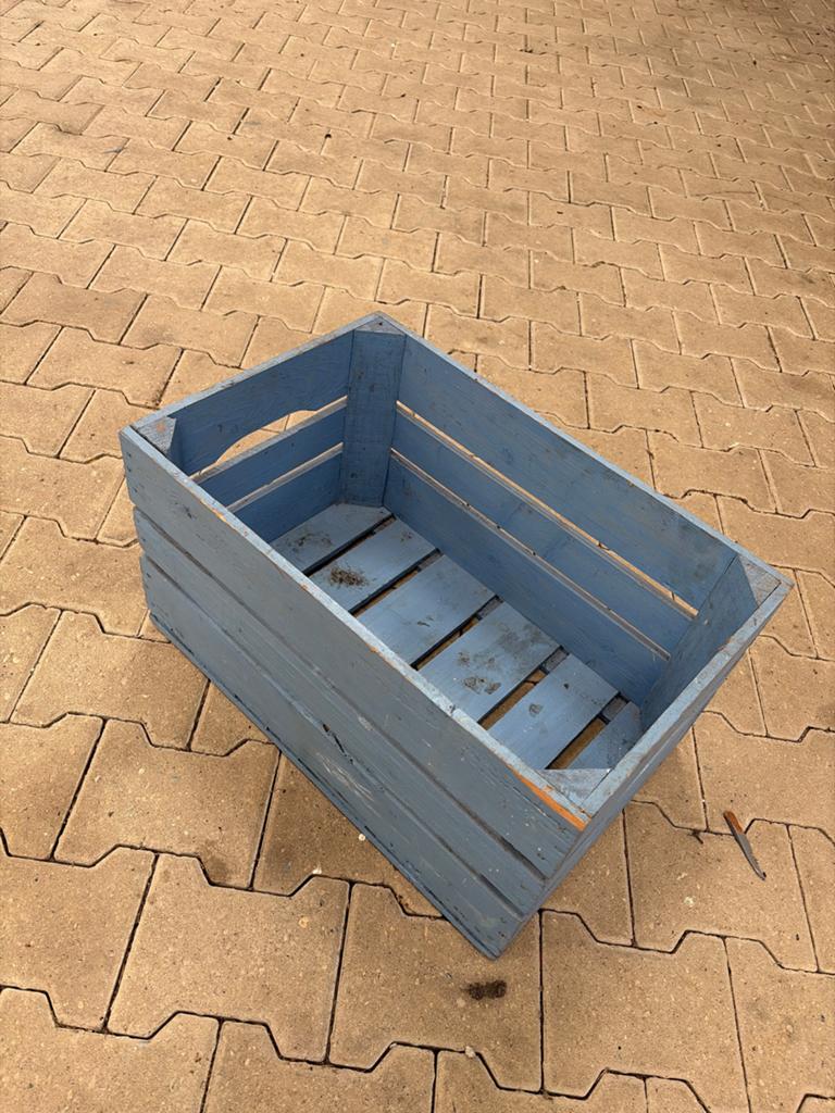 Blauwe houten krat - decoratief of voor opslag, Ophalen, Gebruikt, 50 tot 100 cm, Minder dan 50 cm