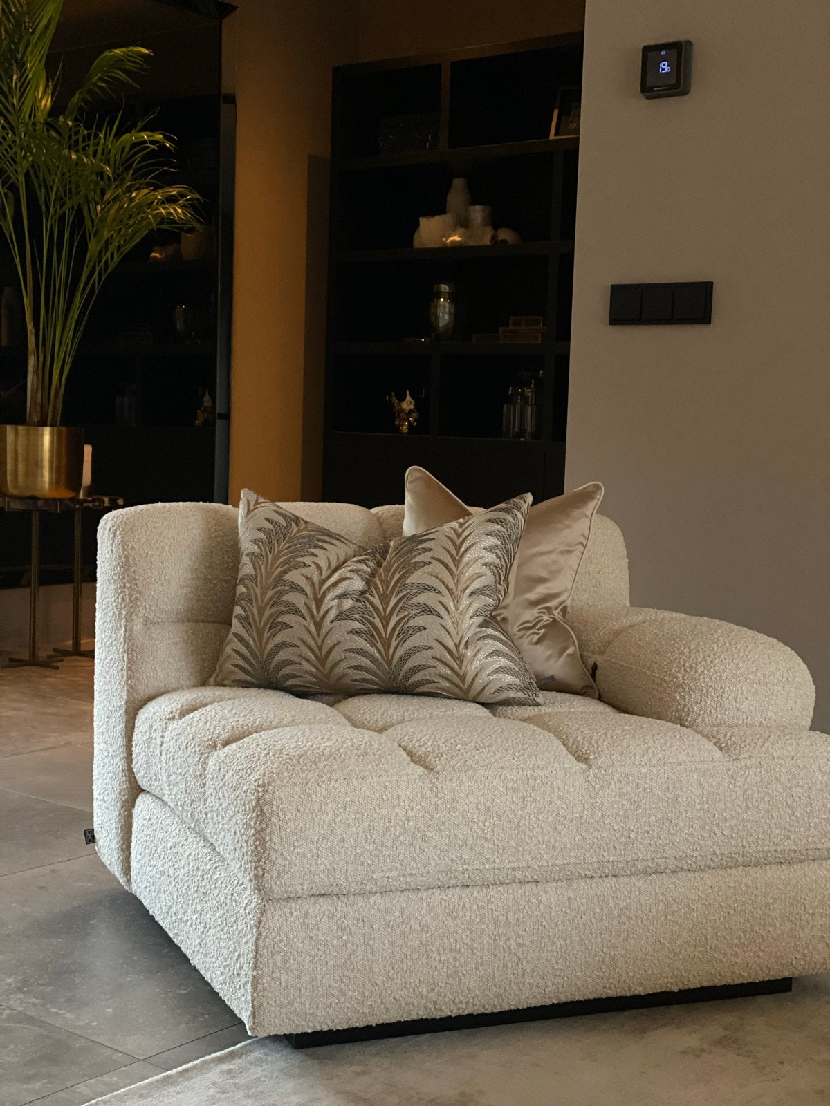 Eichholtz Sofa Dean Bouclé Crème - Rechts, Ophalen, Eenpersoons, 75 tot 100 cm, Zo goed als nieuw