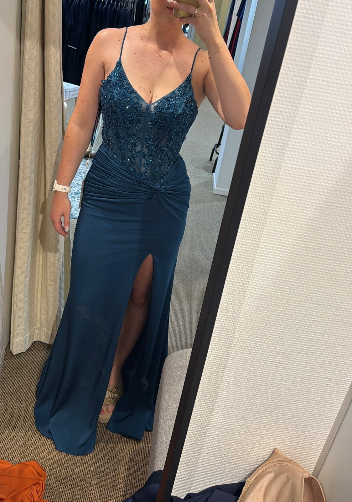 Bruiloftgast/ gala jurk van de galazaak, maat L valt klein, Kleding | Dames, Ophalen of Verzenden, Zo goed als nieuw, Blauw, Galajurk