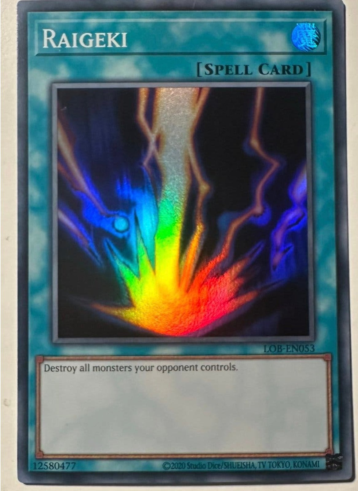 Yu-Gi-Oh! Raigeki LOB Print !, Ophalen of Verzenden, Zo goed als nieuw, Losse kaart, Foil