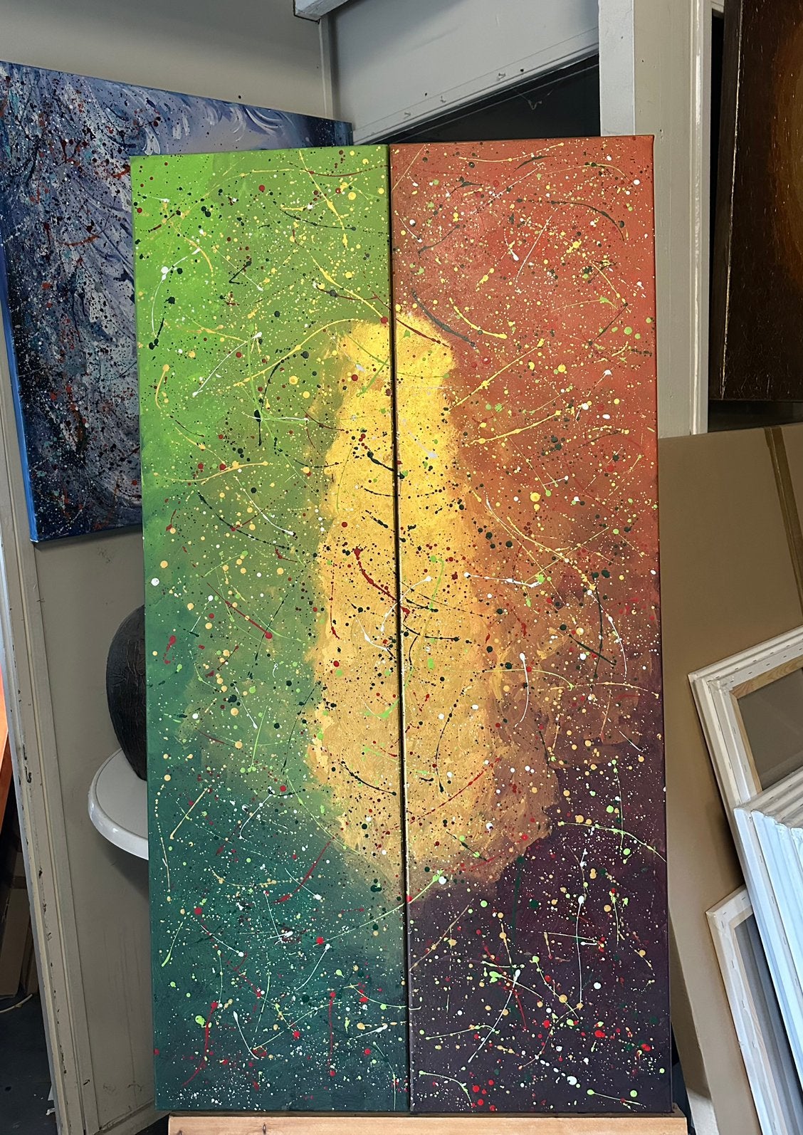 Kleurrijke abstract- Handgeschilderd- Twee Luik- Uniek- XXXL, Ophalen of Verzenden