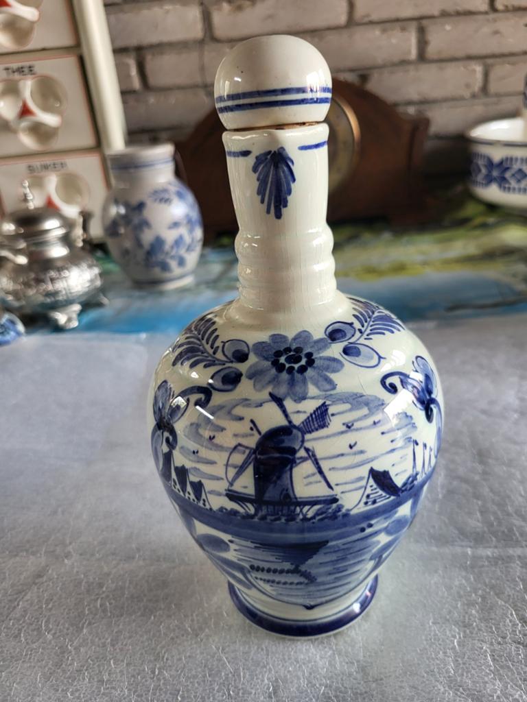 Delfts Blauw Flesje met Kurk - Molen en Bloemen, Antiek en Kunst, Ophalen