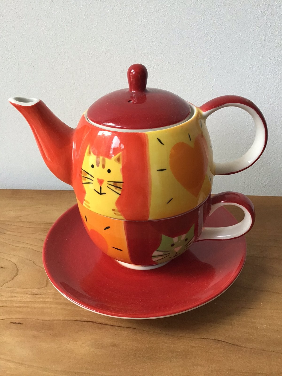 Poezen/poes eenkops theepot handpainted, Antiek en Kunst, Ophalen of Verzenden