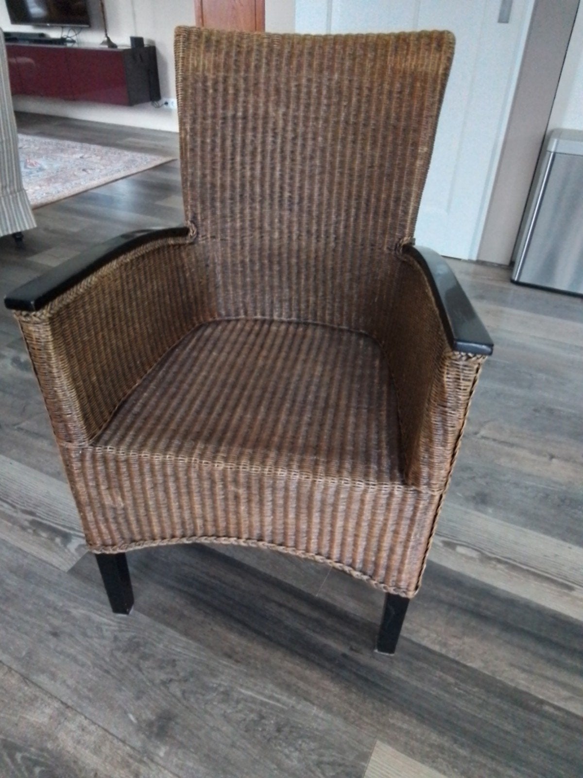 6 Lloyd Loom eetkamerstoelen - lichtbruin, Ophalen, Gebruikt, Bruin, Riet of Rotan
