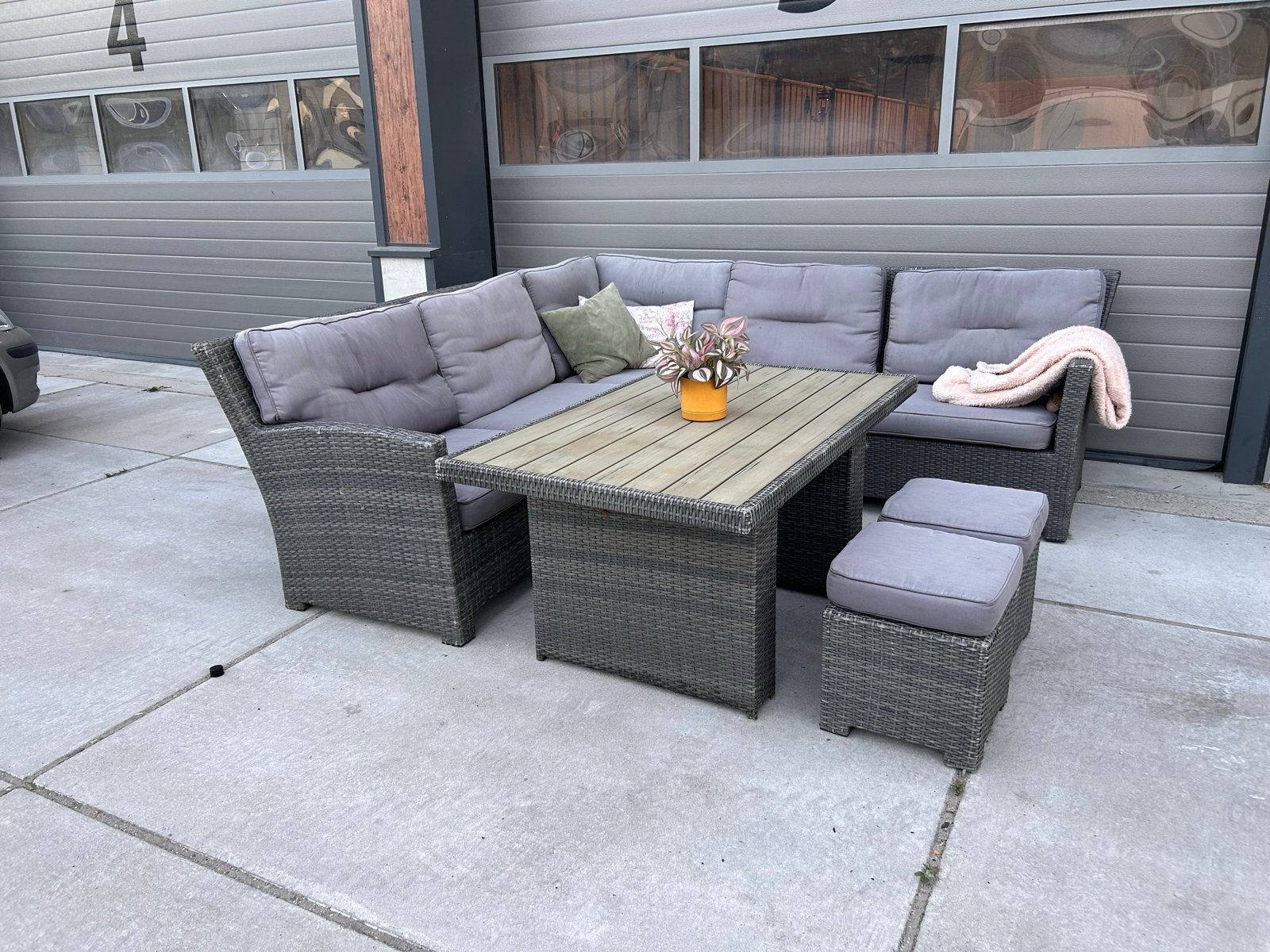Dining loungeset Wicker grijs - Goede staat, Ophalen, Gebruikt, ., Bank