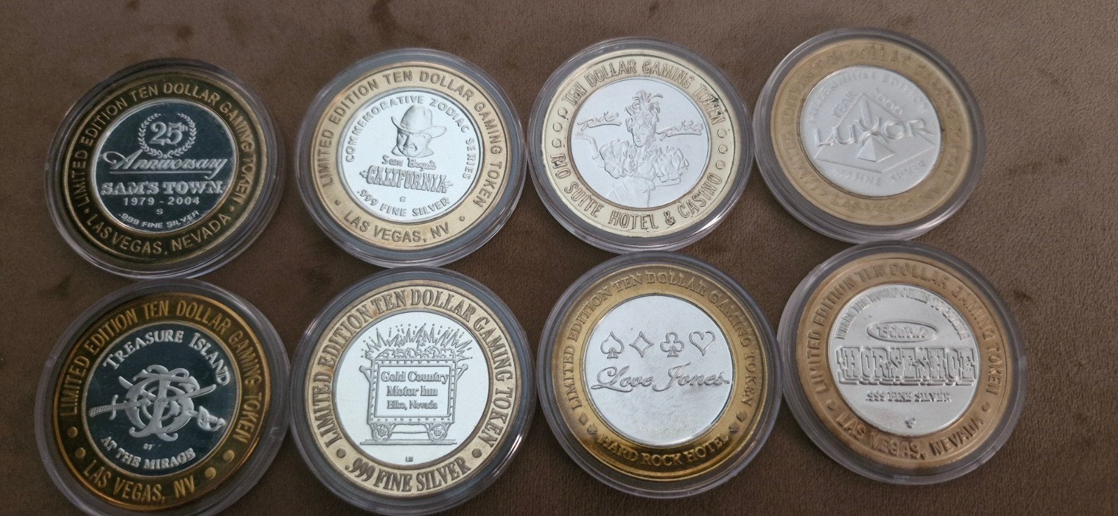 8 Las Vegas Casino Tokens met 0.6 oz 999 Zilveren Kern, Ophalen of Verzenden