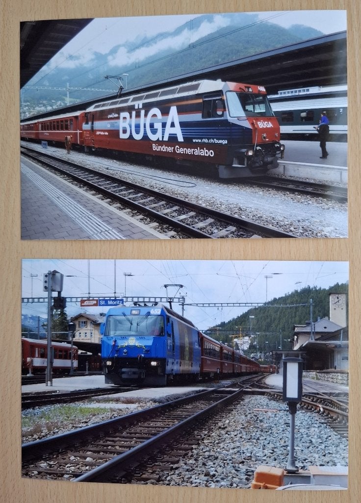 bijzondere foto's locomotieven Rhatische Bahn Zwitserland, Verzenden, Nieuw, Trein, Kaart of Prent