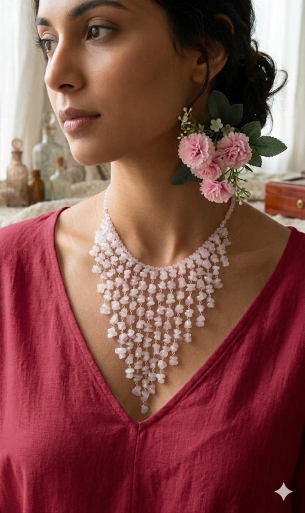 Prachtig Zeldzame Ketting Exclusief Rozenkwarts Design Uniek, Sieraden, Tassen en Uiterlijk, Kettingen, Ophalen, Nieuw, Steen of Mineraal