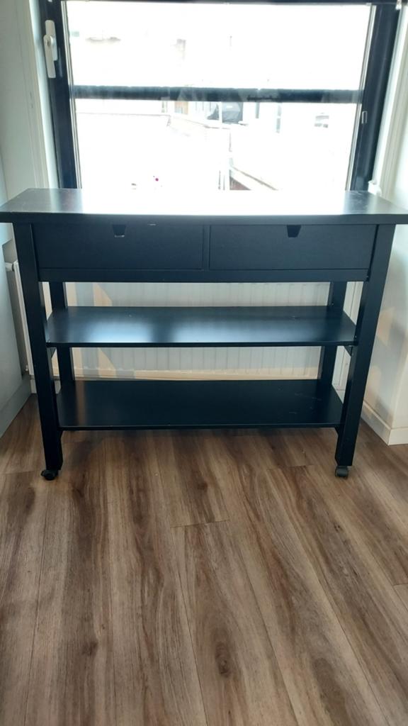 Sidetable/Keukentrolley Zwart/Bruin hout met Lades en Wielen, Huis en Inrichting, Tafels | Sidetables, Ophalen, Gebruikt, 100 tot 150 cm