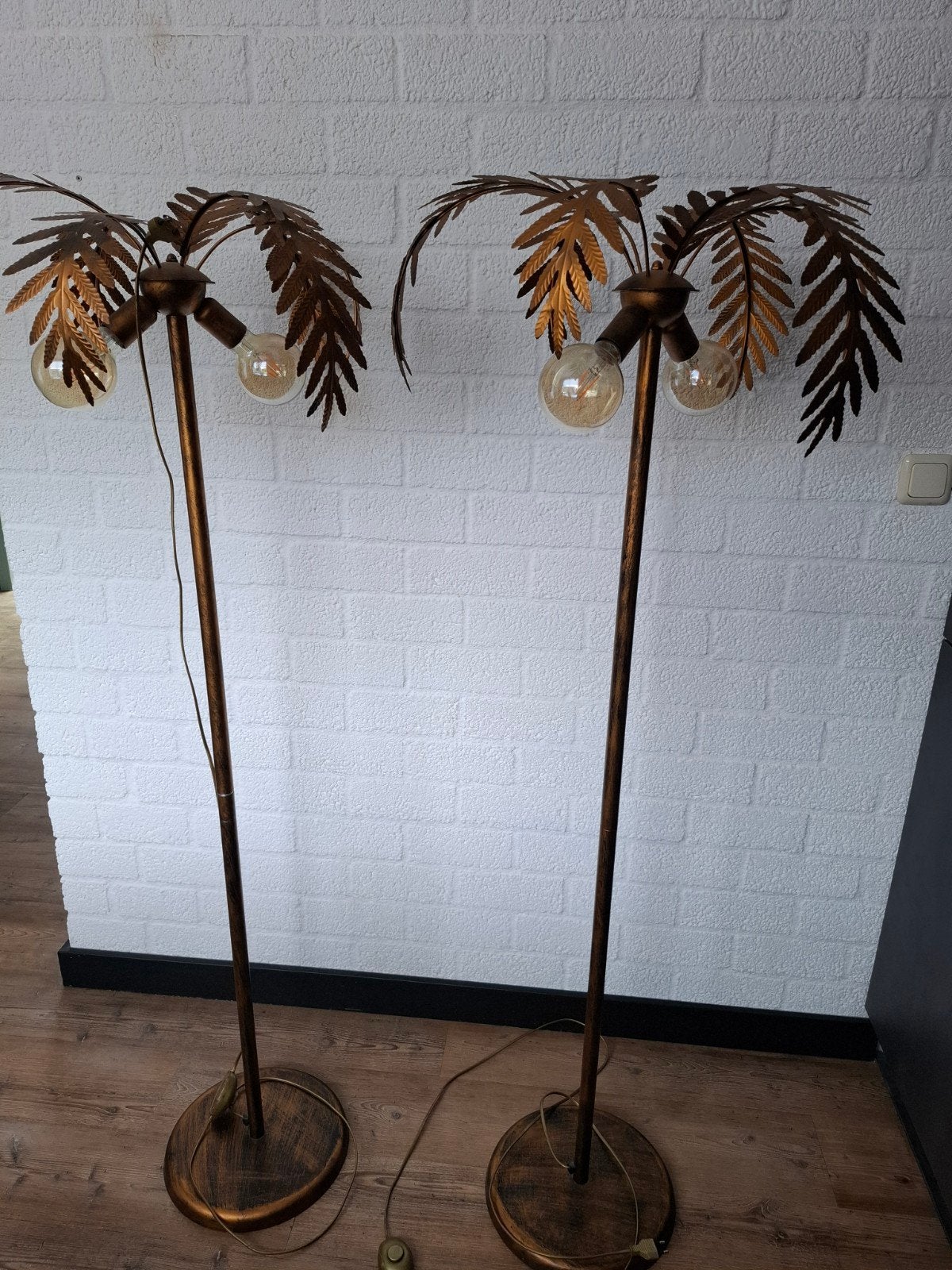 Set van 2 prachtige palmboom lampen, 1.57m hoog, Ophalen, Gebruikt, Tropisch, Vintage, Hollywood Regency, Metaal