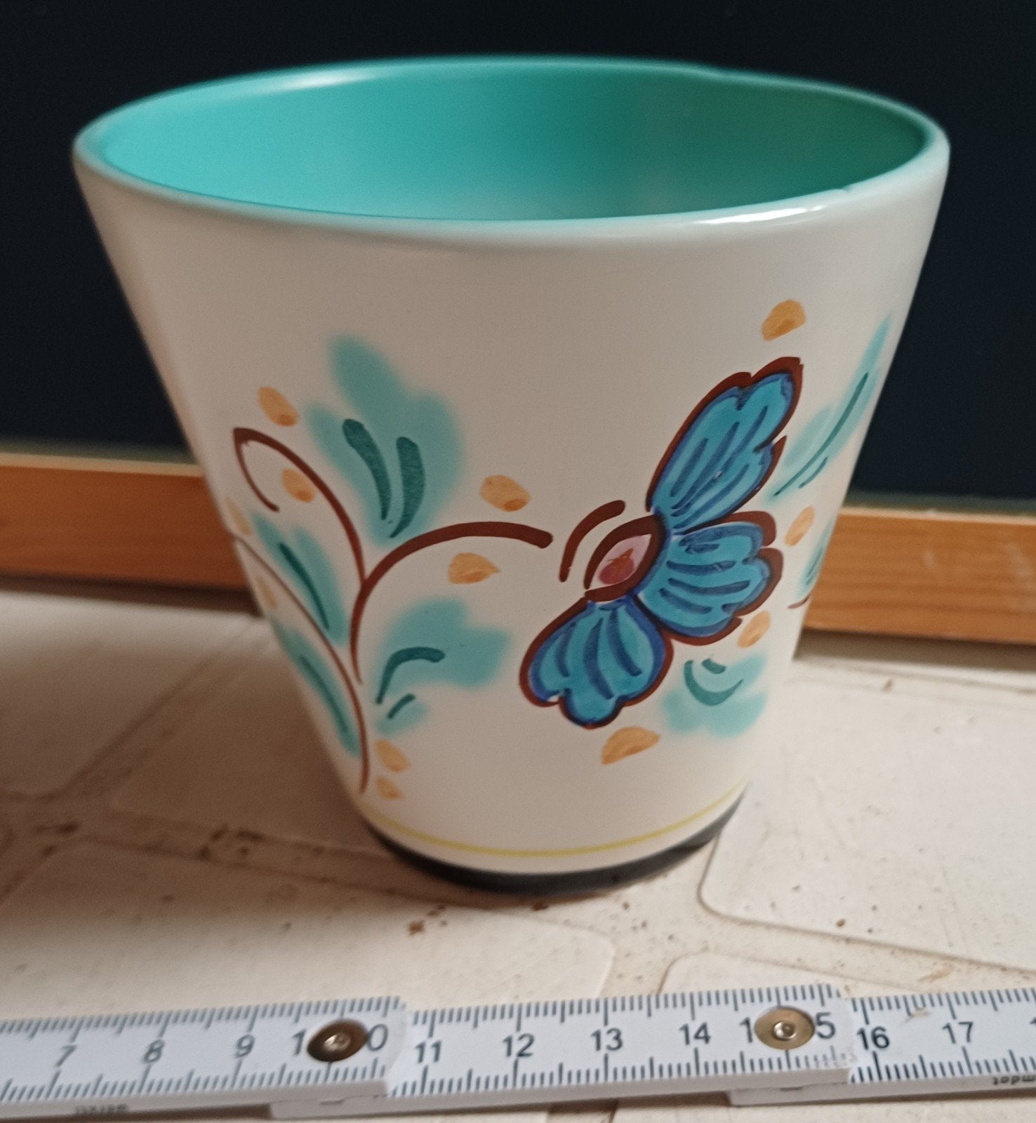 Vintage Gouds Plateel bloempotje, gesigneerd., Ophalen of Verzenden