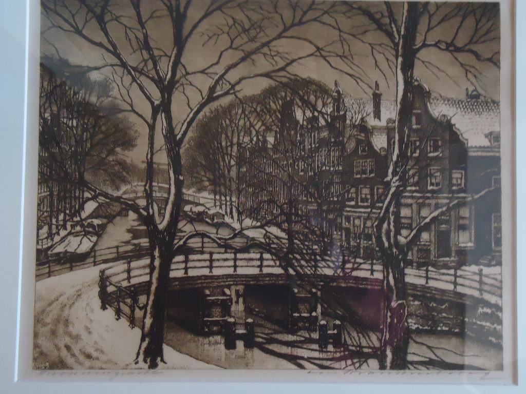 Cornelis Brandenburg - Amsterdam - Brouwersgracht, Antiek en Kunst, Kunst | Etsen en Gravures, Ingelijst, 44 cm, Ets, Stadsgezicht