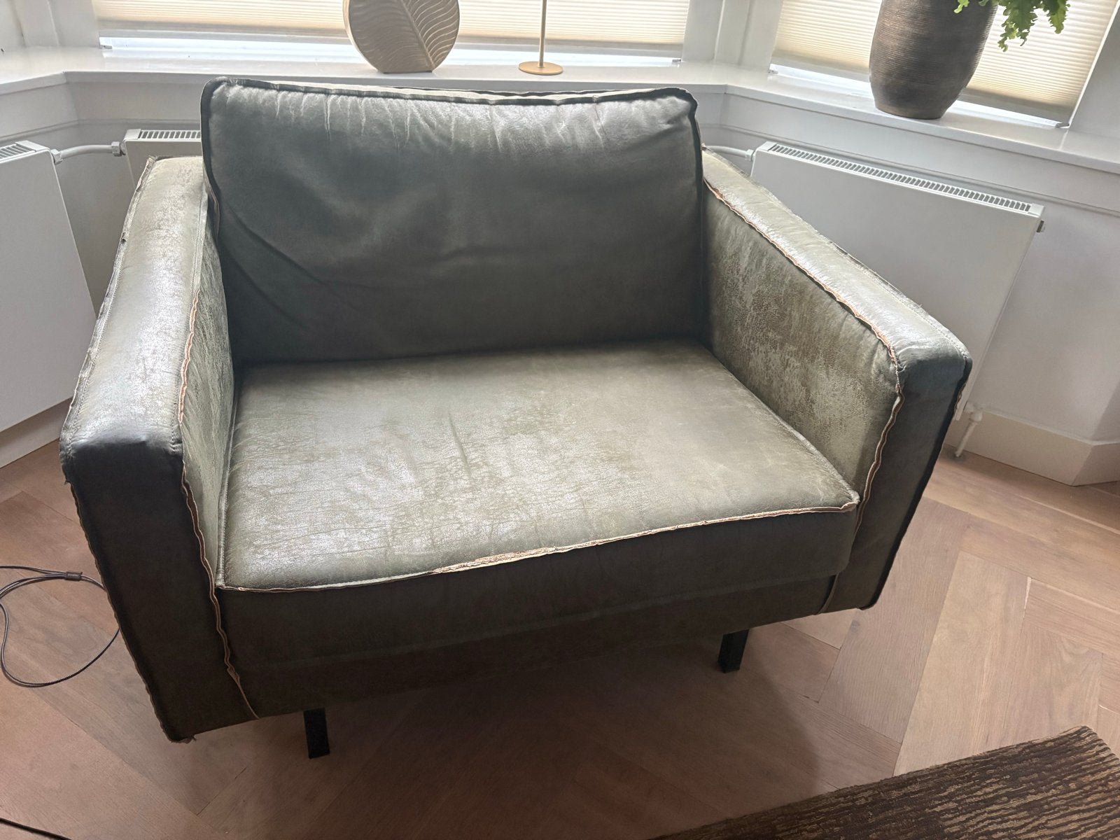 Groene leren loveseat Be Pure, Huis en Inrichting, Fauteuils, Ophalen, Gebruikt, 100 tot 125 cm, Leer