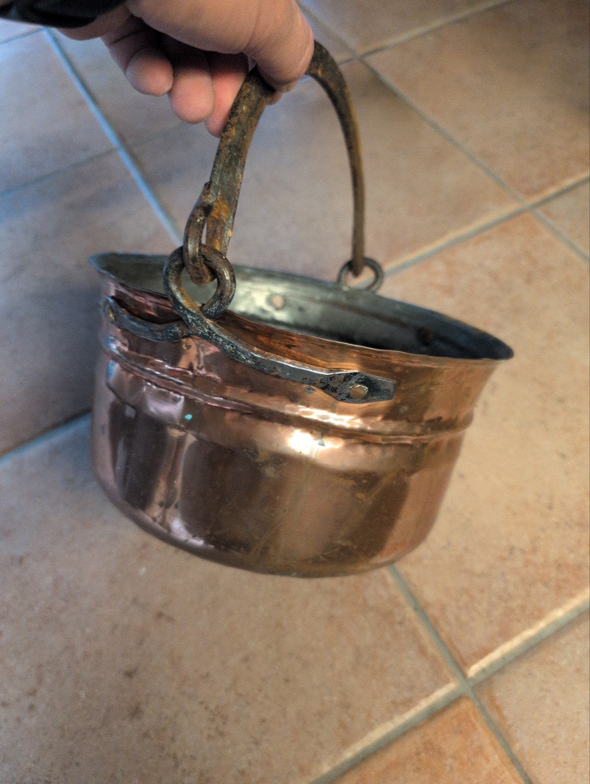 Antieke Koperen Pot met Handvat, Antiek en Kunst, Ophalen of Verzenden