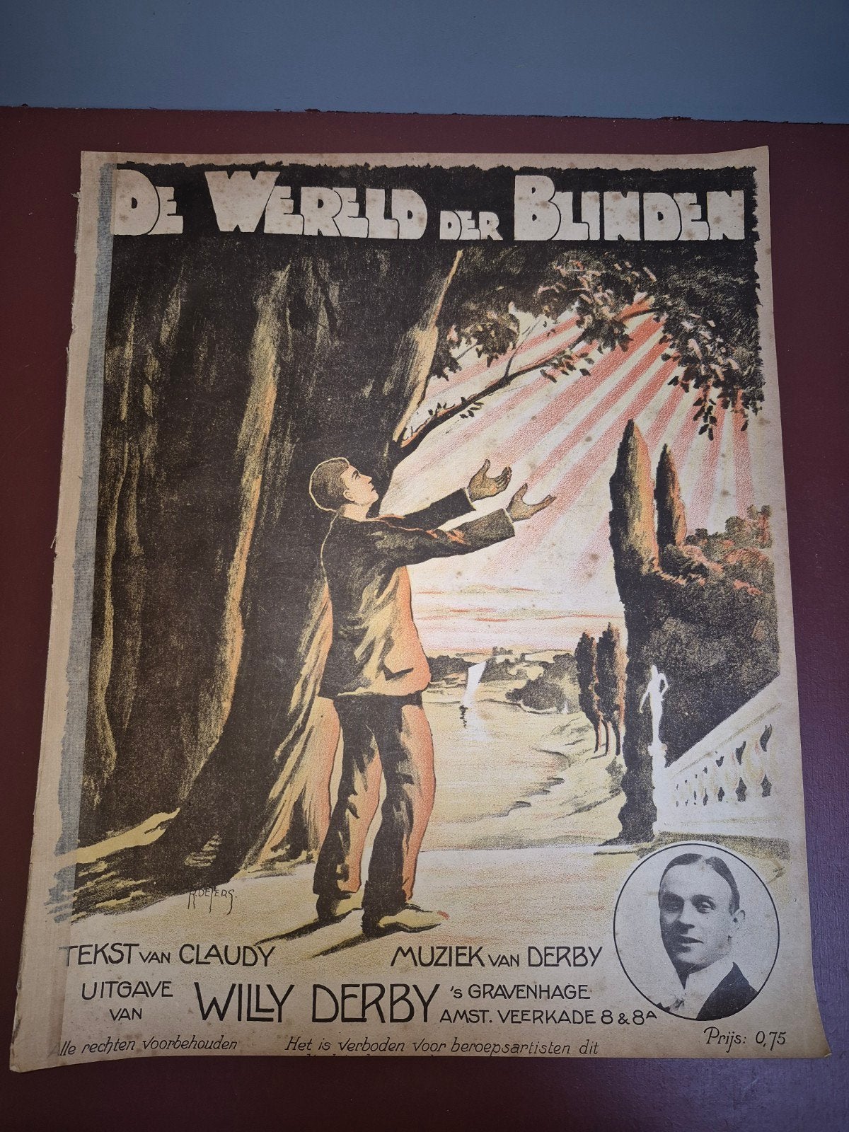 Antiek bladmuziek 'De Wereld der Blinden' Willy Derby, Piano, Gebruikt, Ophalen of Verzenden, Artiest of Componist