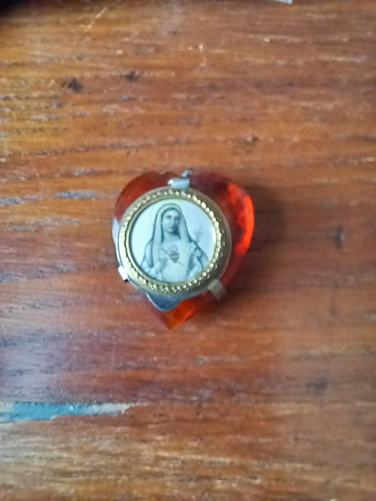 Vintage Hartvormig Medaillon met Maria Afbeelding, Ophalen of Verzenden