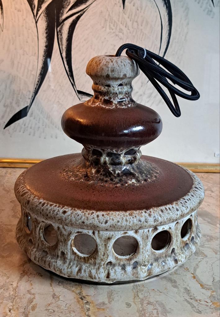 Vintage hanglamp fat lava in goede staat bruin keramiek, Antiek en Kunst, Ophalen of Verzenden