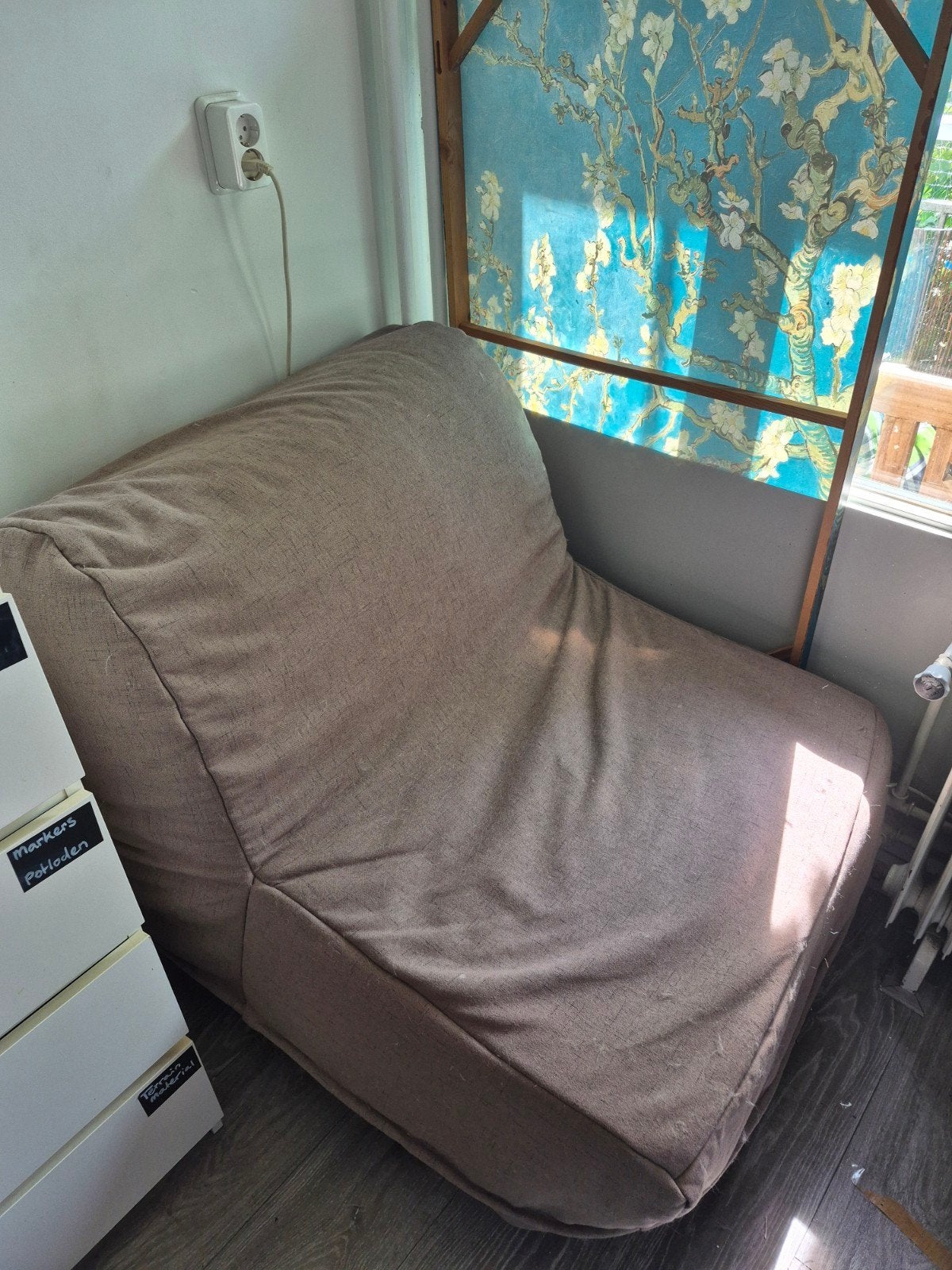 1 persoons slaapbank beige, Ophalen, Tweepersoons, Beige, 140 cm
