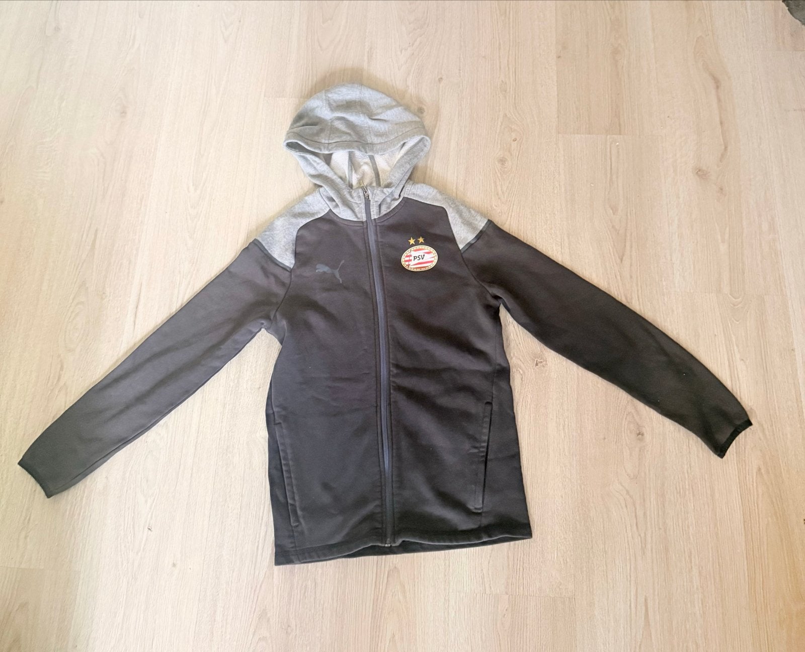 Puma PSV Trainingsjack met capuchon, Ophalen, Zwart, Voetbal, Gedragen