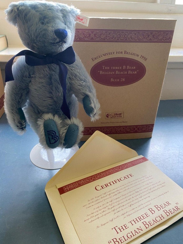 Steiff Belgian beach bear 1998, Ophalen of Verzenden, Gebruikt, Stoffen beer, Steiff