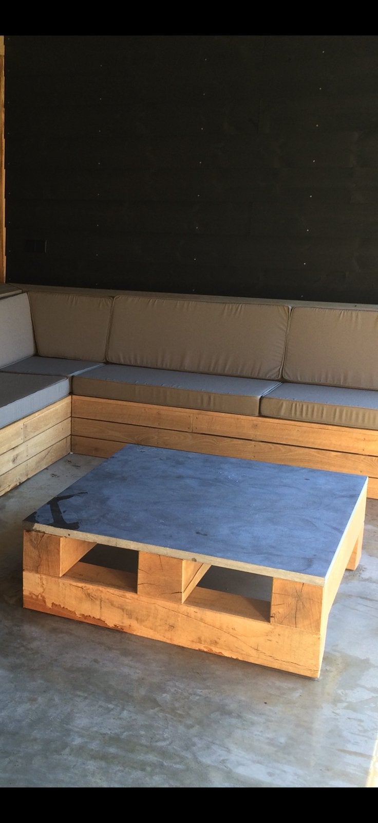 Eiken salontafel met hardstenen blad, Ophalen, 100 tot 150 cm, 50 tot 100 cm, Zo goed als nieuw