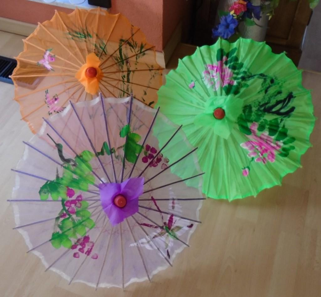 PARASOL OOSTERS VOILE 3 stuks oranje, paars en groen, -, -, Ophalen of Verzenden, --