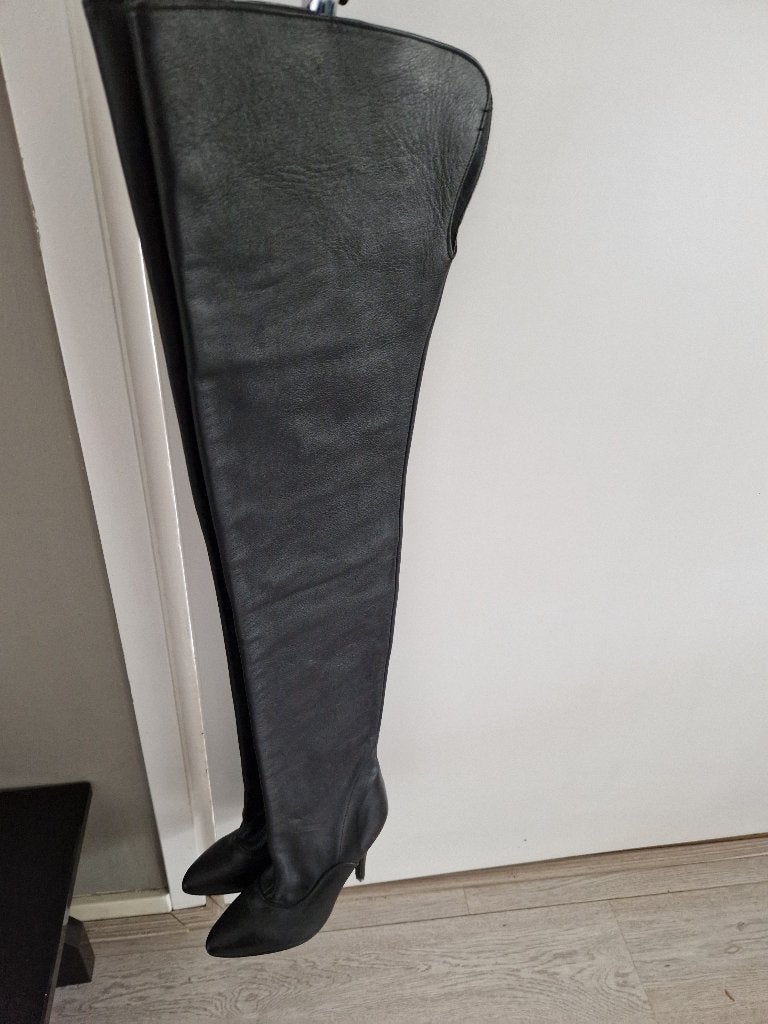 Sexy lange lederen laarzen met hoge hak maat 36, Hoge laarzen, Zwart, Nieuw, Ophalen of Verzenden