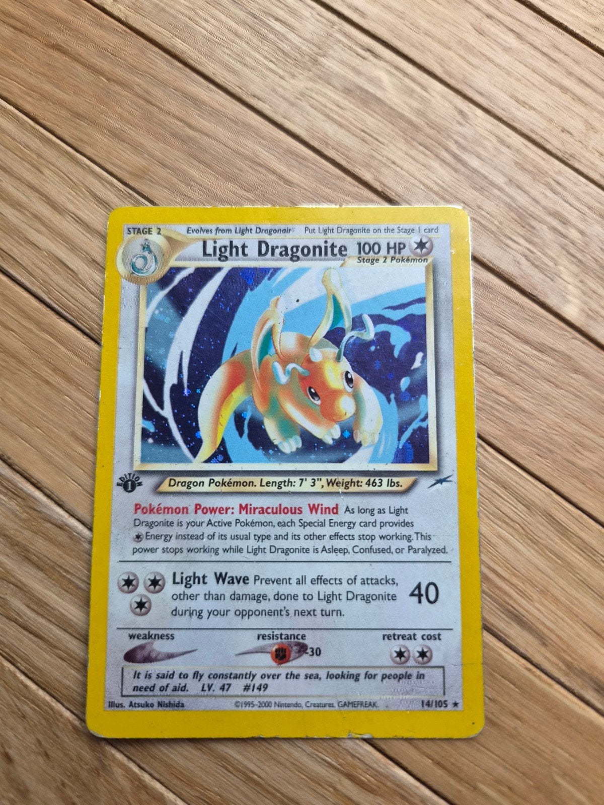 Light Dragonite 14/105 Pokémon Kaart Neo Destiny, Ophalen of Verzenden, Gebruikt, Losse kaart
