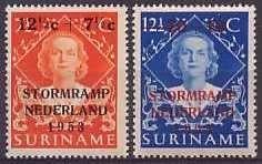 Suriname NVPH nr 295/6 postfris Watersnood 1953, Postzegels en Munten, Postzegels | Suriname, Ophalen of Verzenden, Postfris