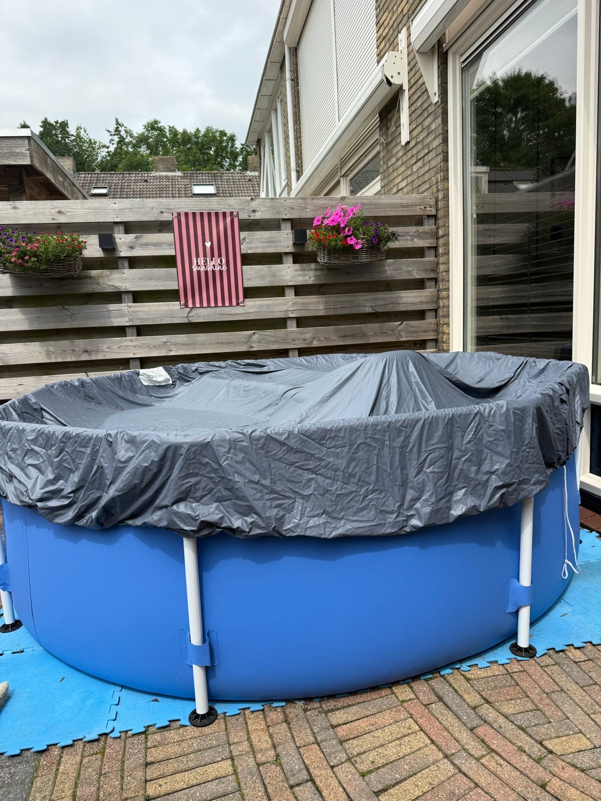 Blauw opzetzwembad met pomp en afdekzeil, Ophalen, Gebruikt, Rond, Opzetzwembad