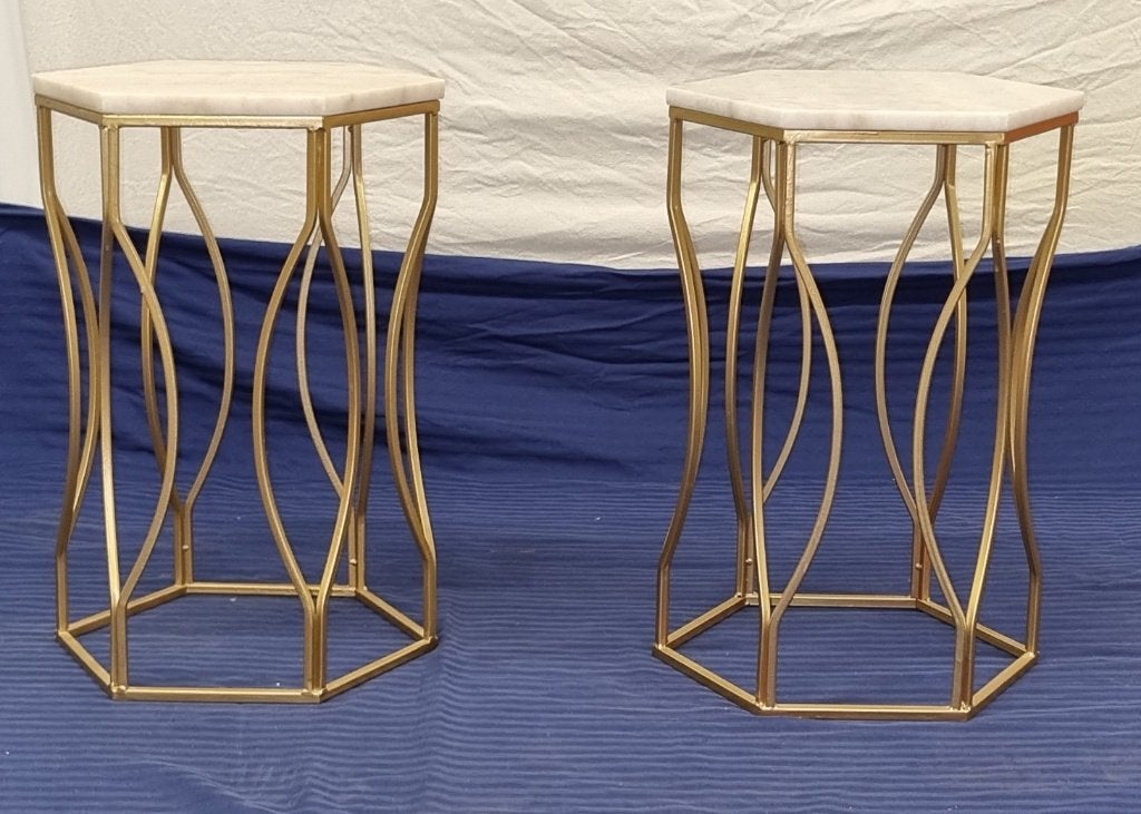 Luxe Marmeren Bijzettafels (Goud/Hexagon) – 53x36x31 cm, 45 tot 60 cm, Overige materialen, Minder dan 55 cm, Ophalen of Verzenden
