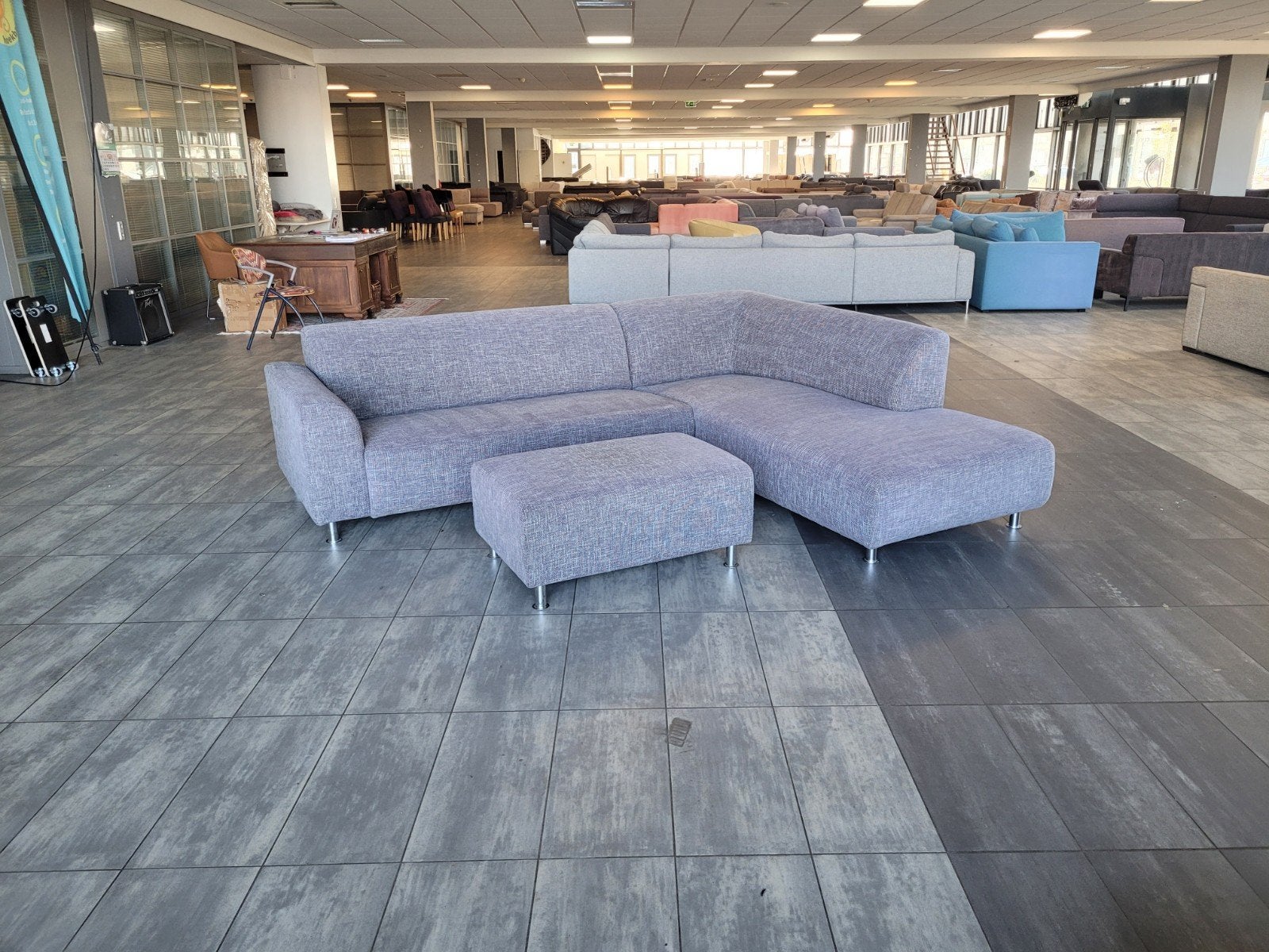 ✅️️️️ ️GEREINIGD lila-grijze hoekbank hocker 270x230 BEZORGE