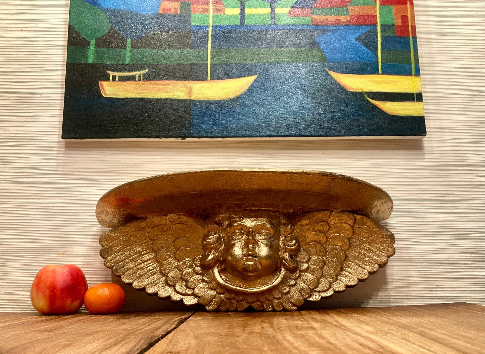 Houtsnijwerk wand console engel wand tafel muurconsole., Ophalen of Verzenden