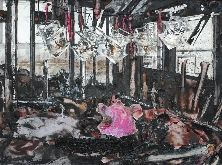 Museaal schilderij Jaap de Vries (2012, 150x200cm), Antiek en Kunst, Ophalen, Aquarel, Stilleven, Op houten frame