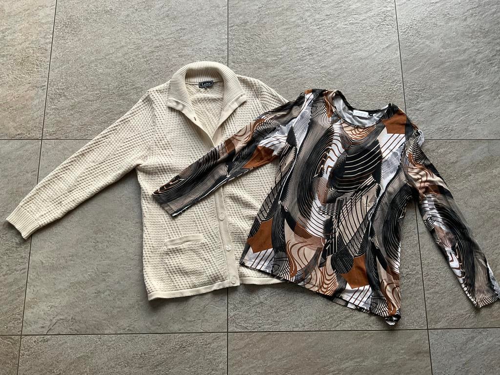 Heel mooi setje beige vest met bruine top maat 44, Ophalen of Verzenden, Zo goed als nieuw, Maat 42/44 (L), Beige