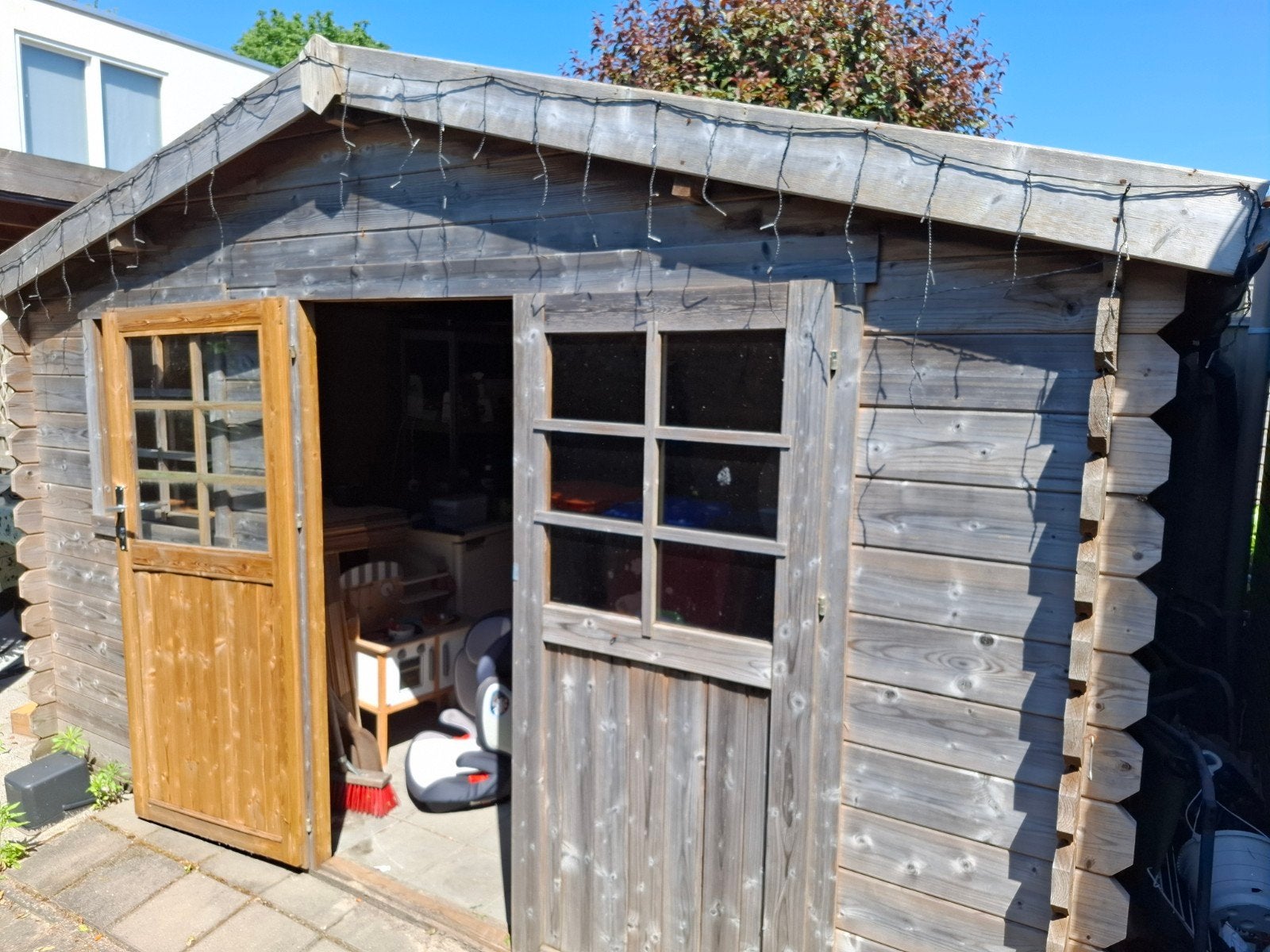 Houten Tuinhuisje / Berging met Dubbele Deuren, Ophalen, Gebruikt, Hout, Fietsenberging