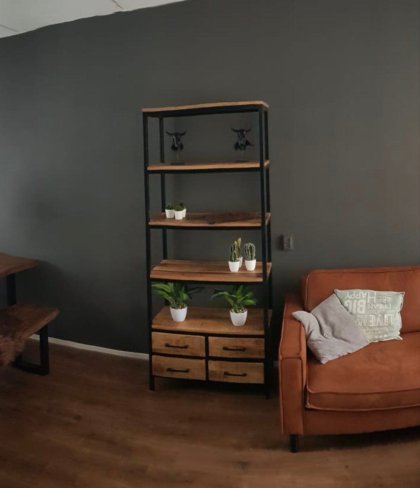 Boekenkast Kyan - zwart/naturel - 190x80x40 cm, Ophalen, 25 tot 50 cm, 150 tot 200 cm