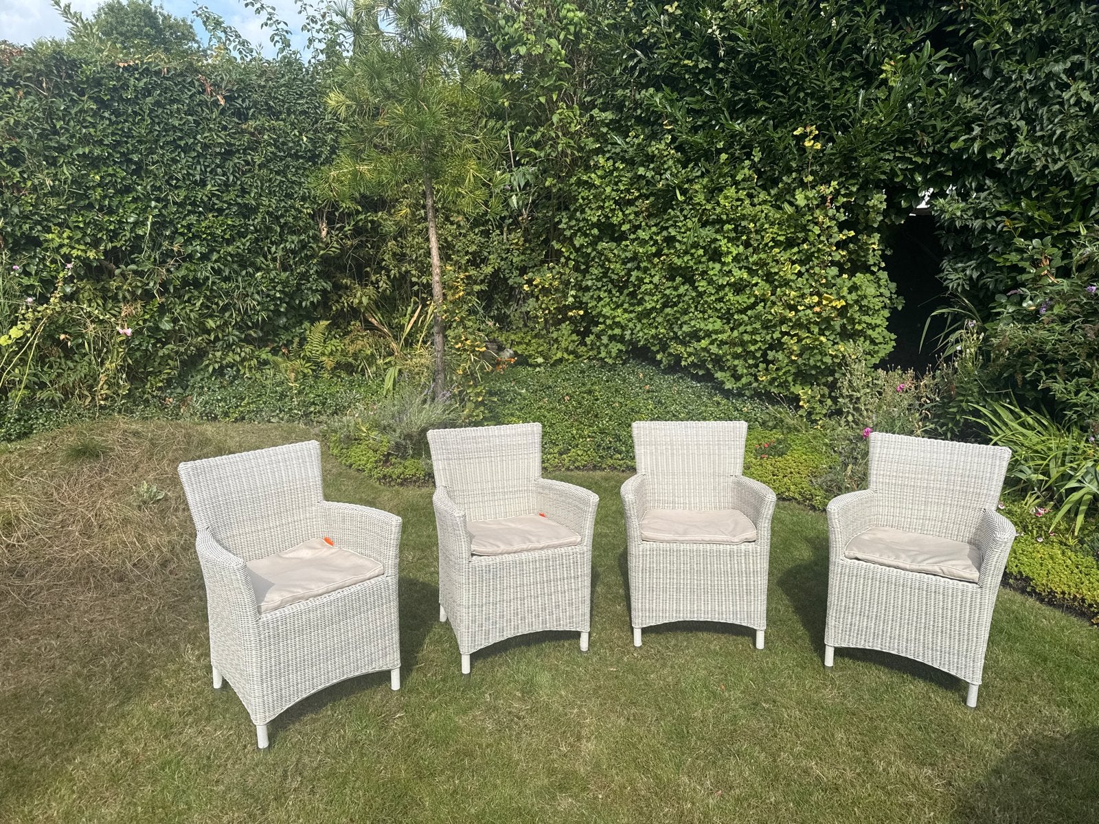 Set van 4 Wicker Tuinstoelen met Kussens, Ophalen, Gebruikt, Wicker