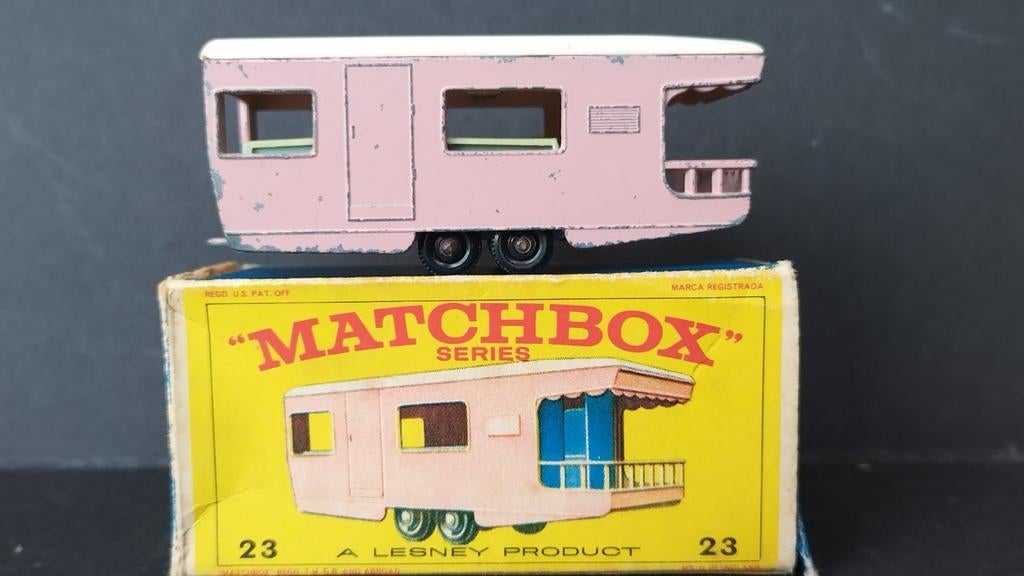 Trailer Caravan pink Lesney Matchbox no23 Pol, Verzenden, ., Zo goed als nieuw, Lesney Matchbox