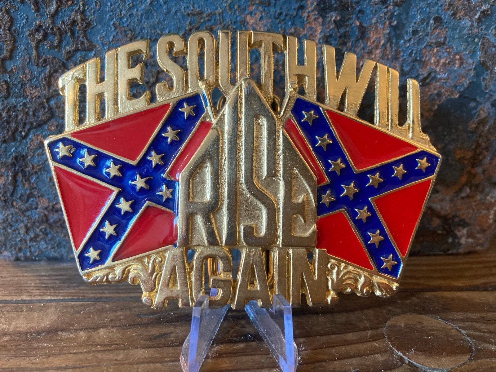 Gesp buckle Rebel Flag ‘The South Will Rise Again’, Ophalen of Verzenden, Zo goed als nieuw, Overige kleuren, Minder dan 95 cm