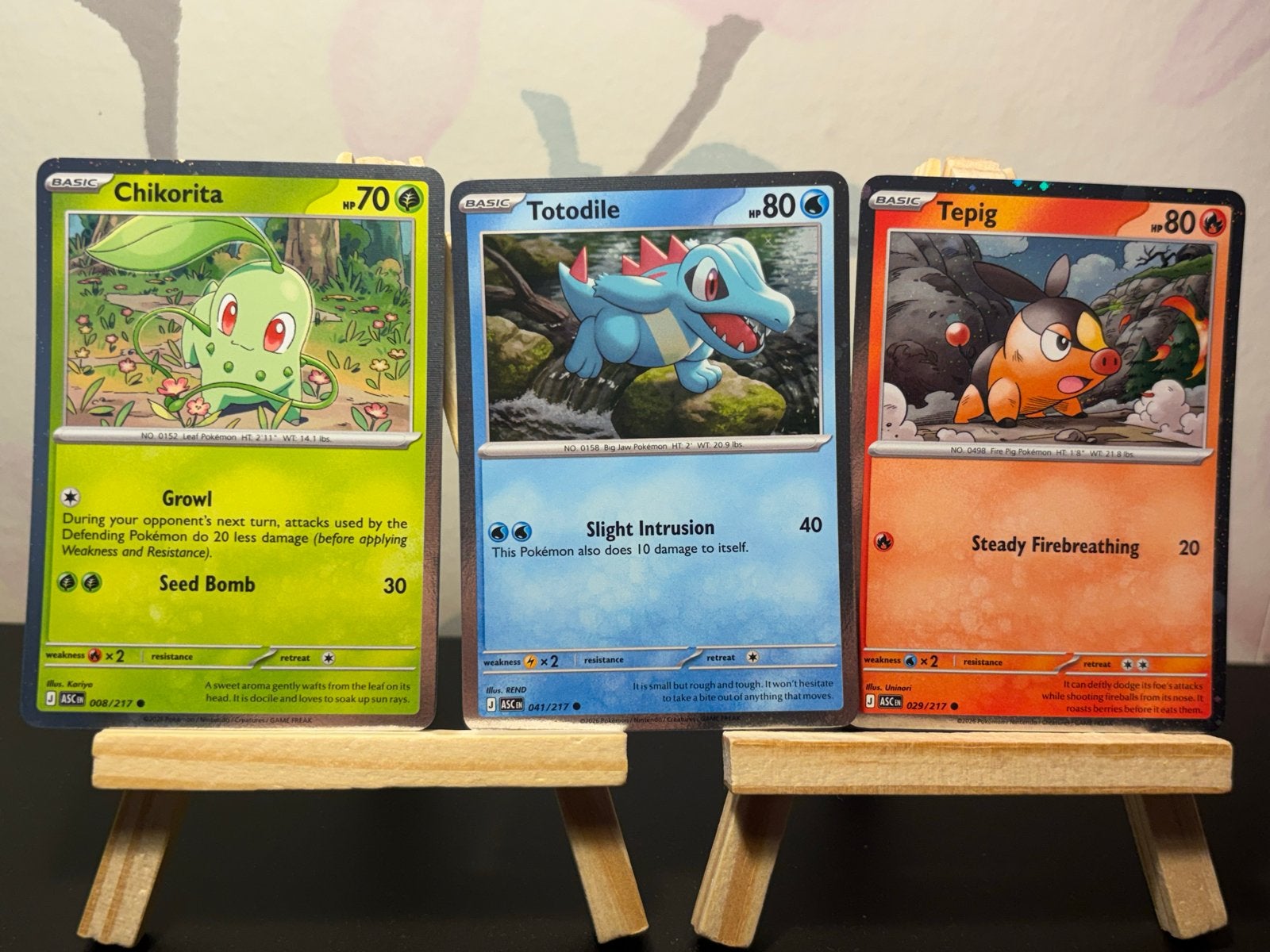 Chikorita, Totodile, Tepig Cosmos holo set van 3, Ophalen of Verzenden, Gebruikt, Meerdere kaarten
