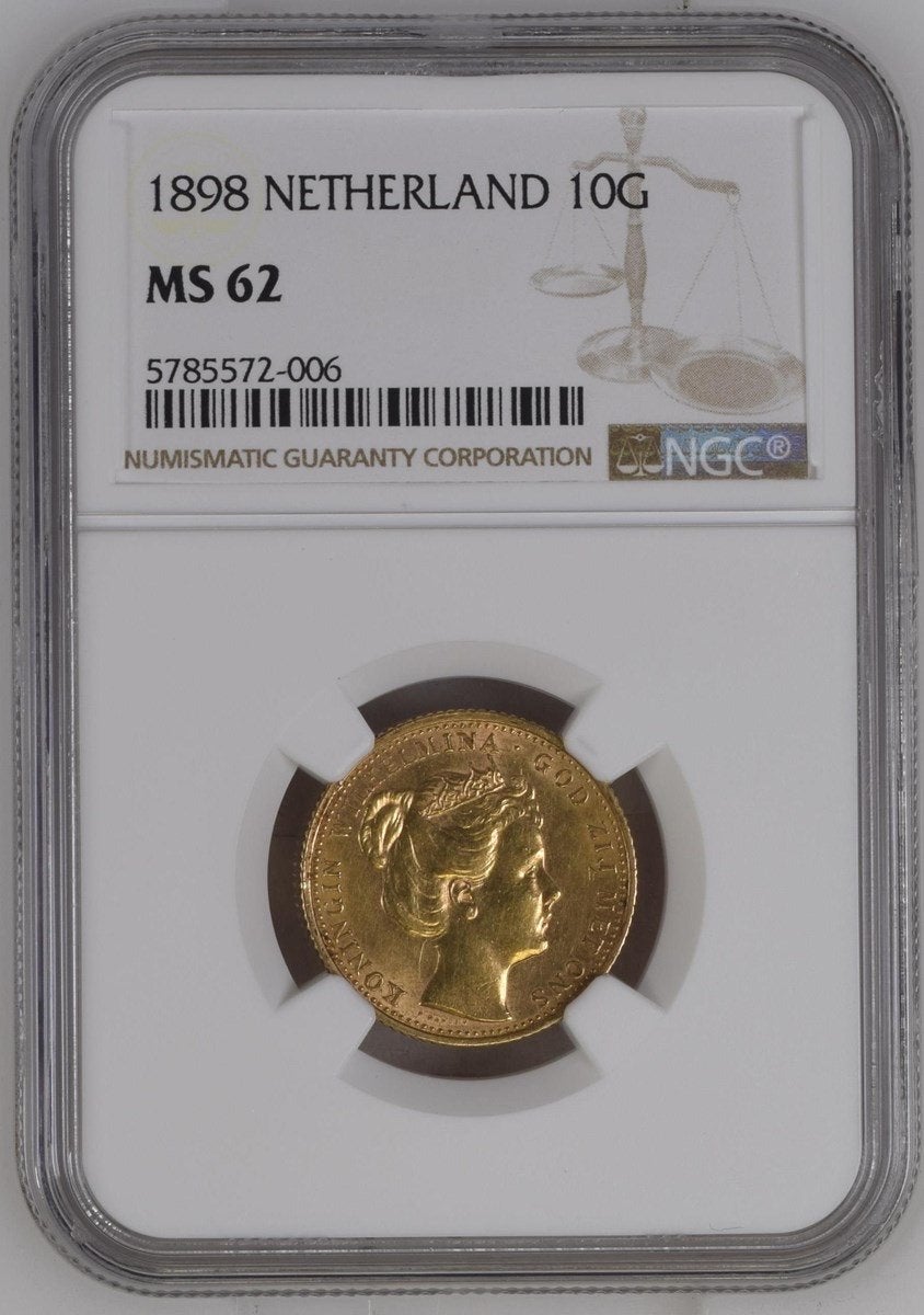 1898 Nederland 10 Gulden Goud MS 62 Wilhelmina, Verzenden, Goud, Koningin Wilhelmina, Losse munt